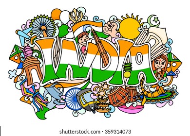 vector illustration of colorful doodle on India concept