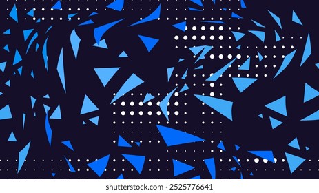 Ilustración vectorial. Patrón inconsútil punteado colorido sobre fondo oscuro con Elementos triangulares. Diseño para fondo, Fondo de pantalla, cartel, Anuncio, álbum, cubierta.
