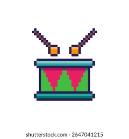 Ilustração vetorial de tambor colorido com design de arte de pixel, perfeito para os recursos do jogo projetos temáticos