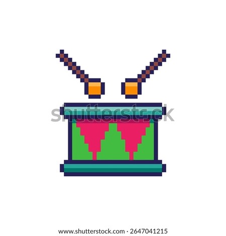 Vector Illustration of Colorful Drum with Pixel Art Design, perfect for game assets themed designs