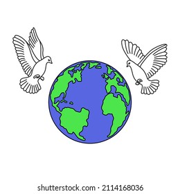 Vector illustration of the colorful earth with the doves