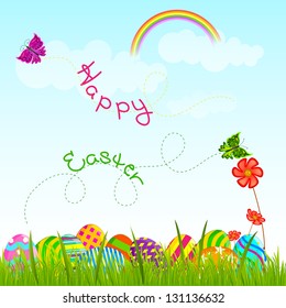 vector illustration of colorful Easter egg in garden