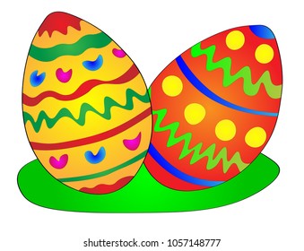 Vector Illustration - colorful easter eggs, red and orange eggs, Symbol of Easter 