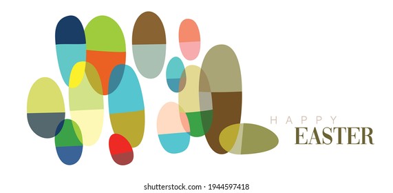 A vector illustration of colorful Easter eggs in minimal style for a Happy Easter in flat colors on an isolated white background
