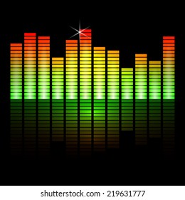 Vector  illustration of colorful equalizer bars on black background