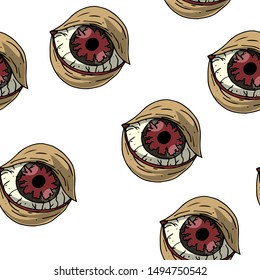 Vector Illustration colorful eye for halloween seamless pattern on white background. Paper print design