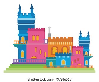 Vector Illustration of a colorful, fanciful, fairy tale castle