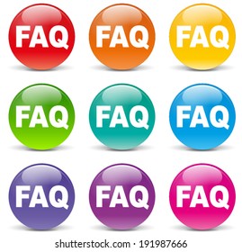 Vector illustration of colorful faq icons on white background