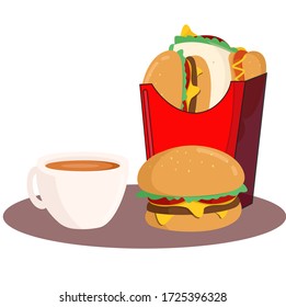 Vector illustration of a colorful fast food. many foods are delicious but fast food nutrition is not healthy for our body in our daily lifestyle