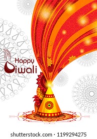 Vector Illustration Of Colorful Fire Cracker With Decorated Diya For Happy Diwali Festival Holiday Celebration Of India Greeting Background