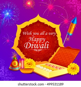 ilustración vectorial de cracker de color con decoración diya para Feliz Diwali de India