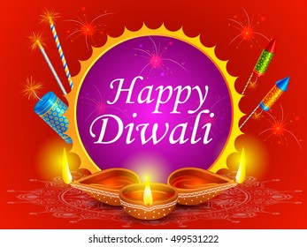 Illustration Burning Diya On Happy Diwali Stock Vector (Royalty Free ...