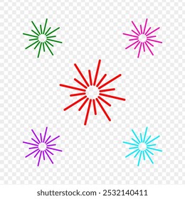 Ilustración vectorial de petardos coloridos sobre fondo transparente