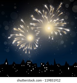 Vector Illustration of a Colorful Firework above the City