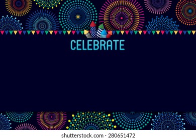 Vector illustration of colorful fireworks background. 