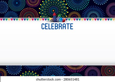 Vector illustration of colorful fireworks background.