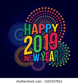 Vector illustration of Colorful fireworks. Happy new year 2019 theme