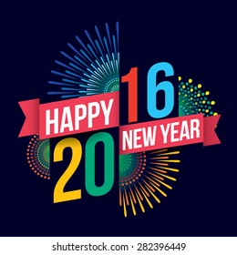 Vector illustration of Colorful fireworks. Happy new year 2016 theme