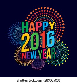 Vector illustration of Colorful fireworks. Happy new year 2016 theme