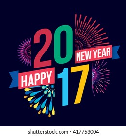 Vector illustration of Colorful fireworks. Happy new year 2017 theme