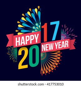 Vector illustration of Colorful fireworks. Happy new year 2017 theme