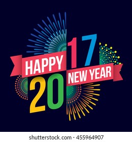 Vector illustration of Colorful fireworks. Happy new year 2017 theme