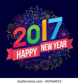 Vector illustration of Colorful fireworks. Happy new year 2017 theme