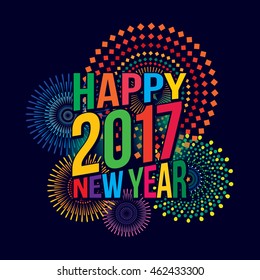 Vector illustration of Colorful fireworks. Happy new year 2017 theme