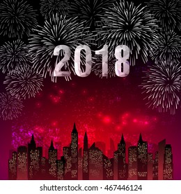 Vector illustration of Colorful fireworks. Happy new year 2018 theme