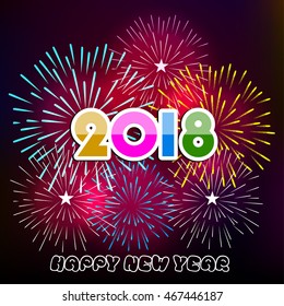 Vector illustration of Colorful fireworks. Happy new year 2018 theme
