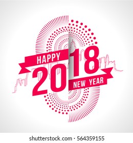 Vector illustration of Colorful fireworks. Happy new year 2018 theme