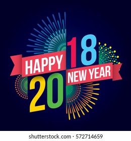 Vector illustration of Colorful fireworks. Happy new year 2018 theme