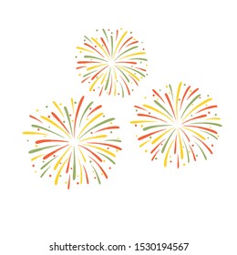 Vector illustration of colorful fireworks isolated on white background.