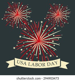 Vector illustration of a colorful fireworks for Labor Day, United States of America.