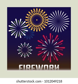 Vector illustration of colorful fireworks. Night scene.