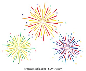 Vector illustration of colorful fireworks set on white background