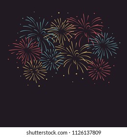 Vector illustration of colorful fireworks with stars.