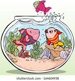 Vector illustration, colorful fish aquarium, cartoon concept.