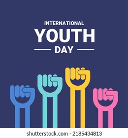 Vector illustration, colorful fist as banner, poster or template, International Youth Day.