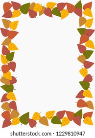 Vector illustration of colorful flat style border frame made with autumn leaves in brown shades