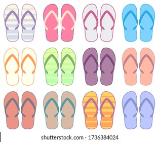 Vector illustration of colorful flip flops collection.