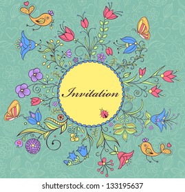 Vector illustration of colorful floral invitation ( or place your text)