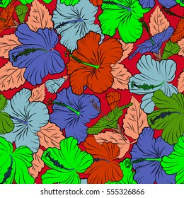 Vector illustration. Vector colorful floral pattern. Hand drawn floral texture, green, blue and red decorative flowers.