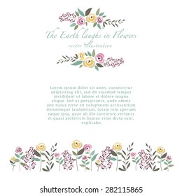 vector illustration of  colorful flower set of roses and herbs in flat design style as a template for invitation, article, print, decoration, background, personal card, logotype, label