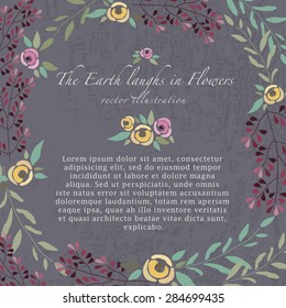 vector illustration of  colorful flower set of roses and herbs in flat design style on textured background as a template for invitation, article, print, decoration, background, personal card