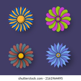 Vector illustration of colorful flower, to use for logo, sticker. Creative botanical shape, blooming emblem. Decor set isolated on background