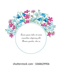 Vector illustration of colorful flowers. Frame floral decorations on a white background.