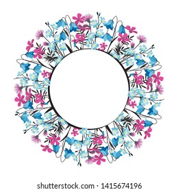 Vector illustration of colorful flowers. Frame floral decorations on a white background.