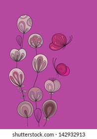 Vector illustration with colorful flowers and love butterflies