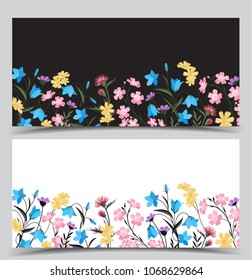 Vector illustration of colorful flowers. Summer floral decorations. Banner template